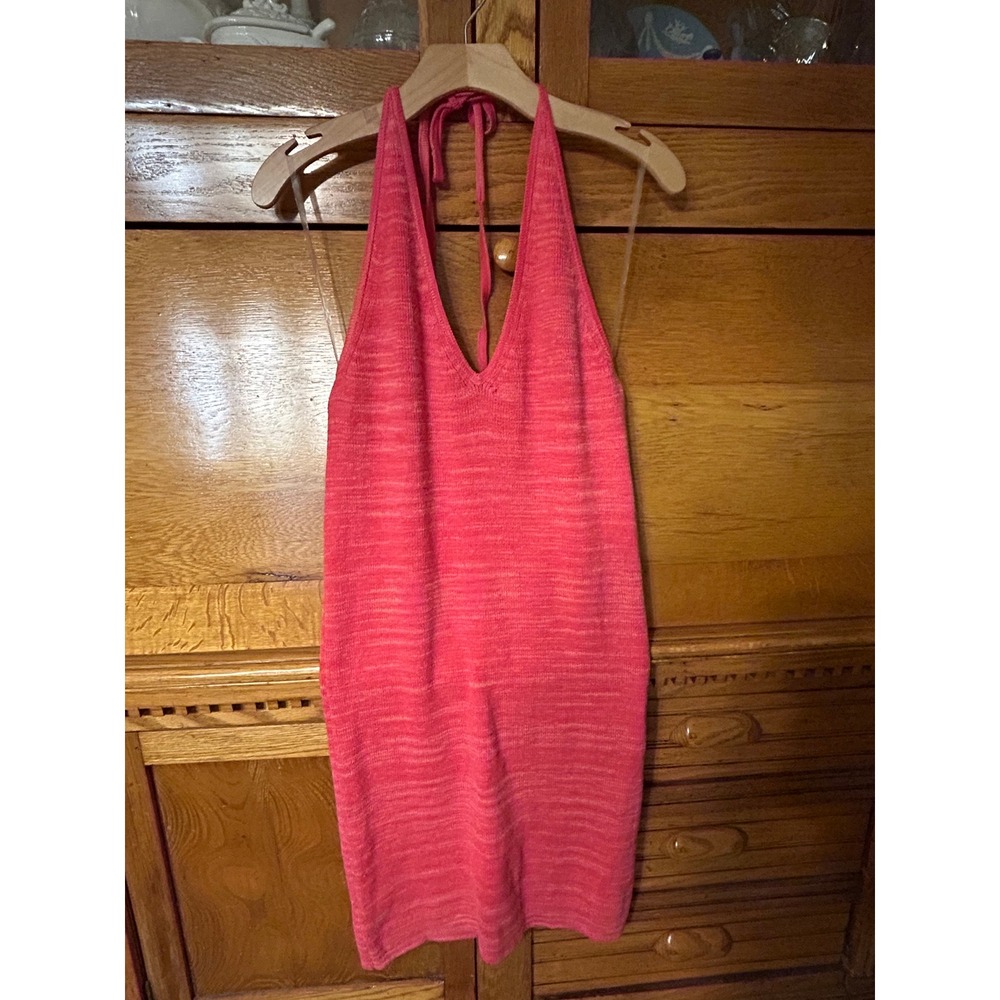 Y2K Festival Indie Sleaze Concert Pink Marl Knit Halter Mini Dress XL V-Neck